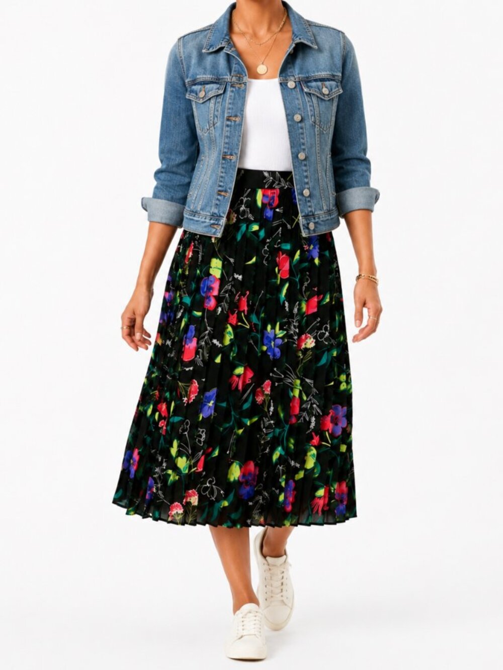 Black Floral Pleated Pull-On Flowy Midi Skirt | Feminine Whimsigoth [size 16p]